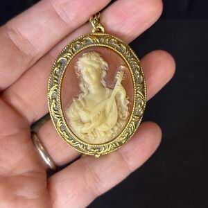Vintage CORDAY Carved Cameo Perfume Pendant Necklace Locket